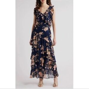 NWOT Wayf floral tiered ruffle gown
